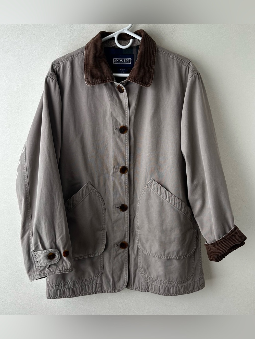Vintage Lands End Barn Chore Workwear Jacket Coat Corduroy Collar Flannel Lined - Picture 6 of 8